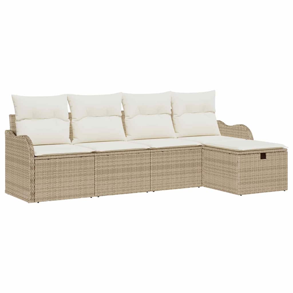Tuin Sofa Set met kussen met opslag 5 pcs Beige Poly riet