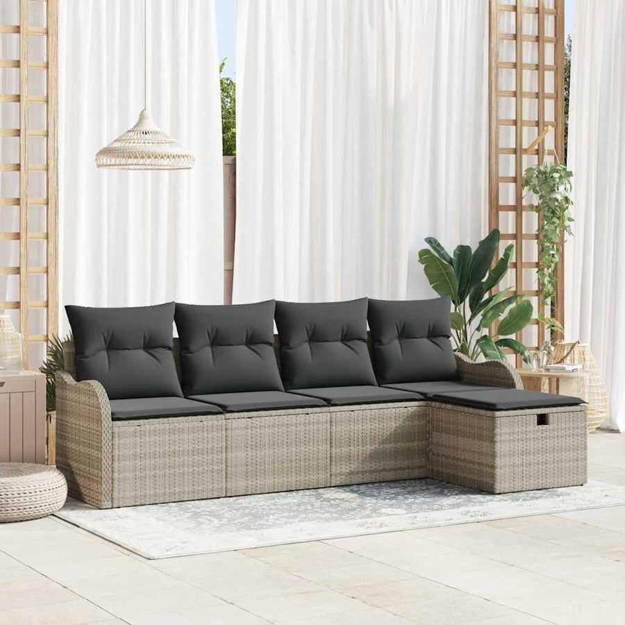 Tuin Sofa Set met kussen met opslag 5 pcs Lichtgrijs Poly riet