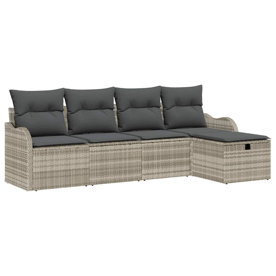 Tuin Sofa Set met kussen met opslag 5 pcs Lichtgrijs Poly riet