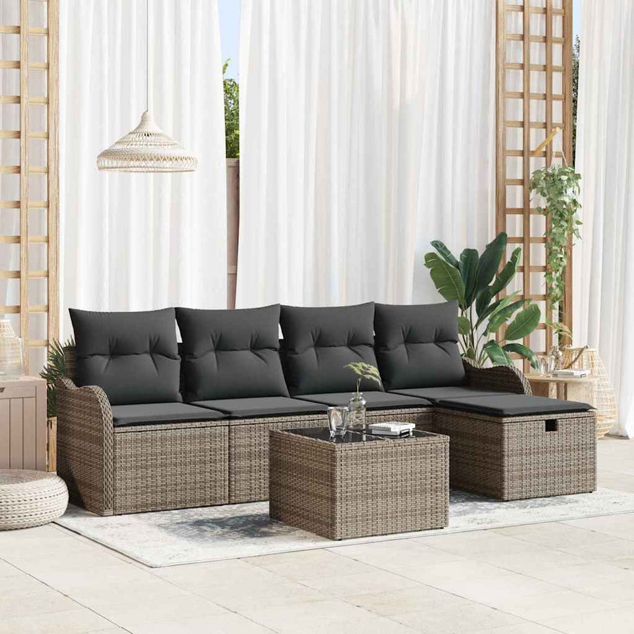 Tuin Sofa Set met kussen met opslag 6 pcs Grijs Poly riet