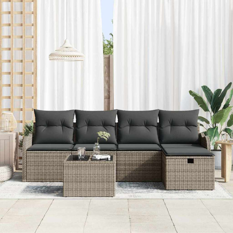 Tuin Sofa Set met kussen met opslag 6 pcs Grijs Poly riet