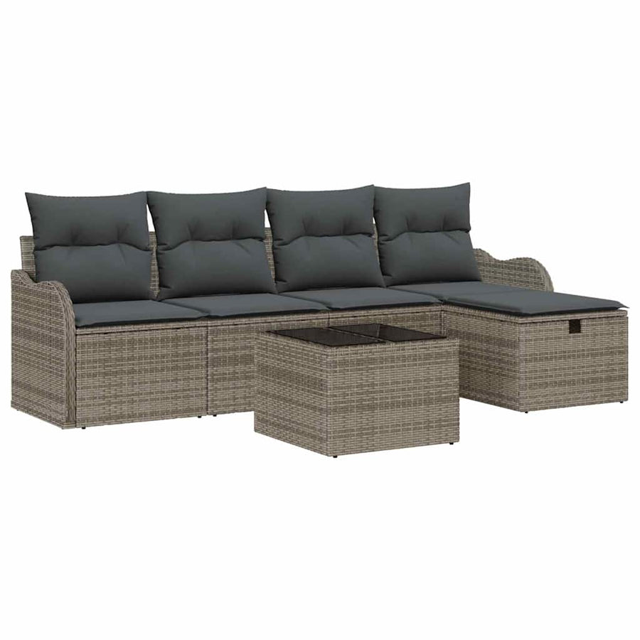 Tuin Sofa Set met kussen met opslag 6 pcs Grijs Poly riet