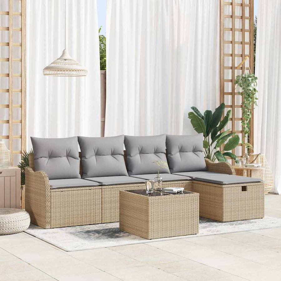Tuin Sofa Set met kussen met opslag 6 pcs Beige Poly riet