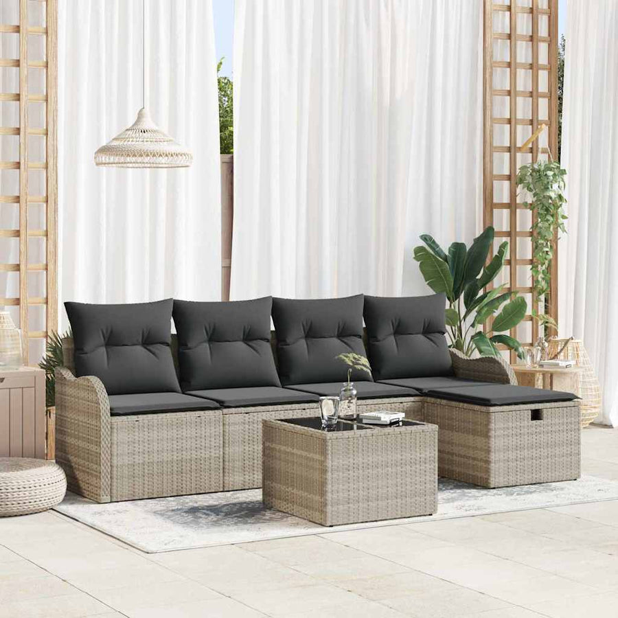 Tuin Sofa Set met kussen met opslag 6 pcs Lichtgrijs Poly riet