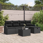 Garden Sofa Set with cushions with storage 6 pcs Black Poly Rattan