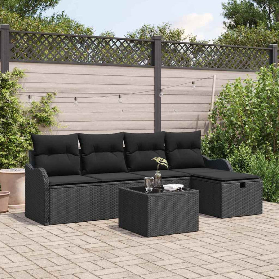 Tuin Sofa Set met kussen met opslag 6 pcs Zwart Poly riet