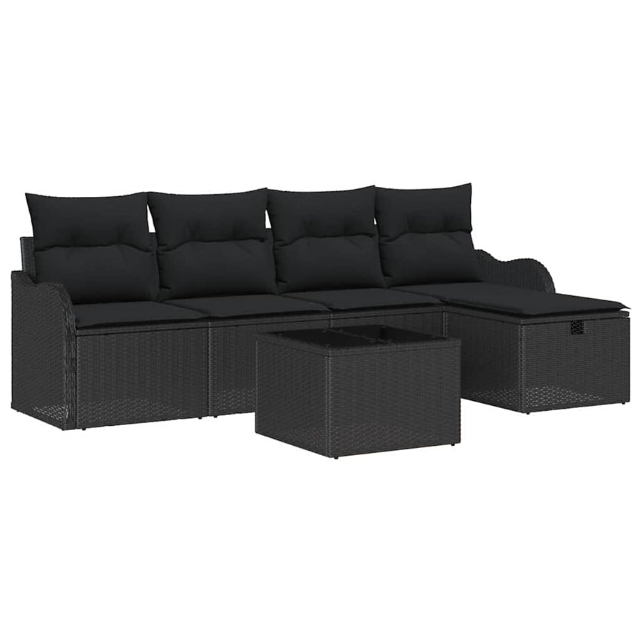 Tuin Sofa Set met kussen met opslag 6 pcs Zwart Poly riet