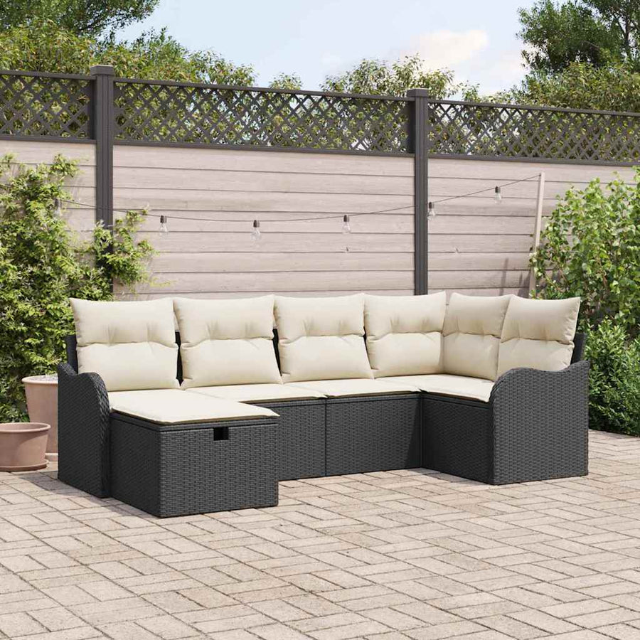 Tuin Sofa Set met kussen met opslag 6 pcs Zwart Poly riet