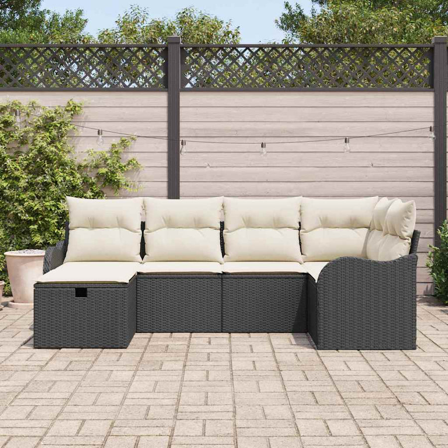 Tuin Sofa Set met kussen met opslag 6 pcs Zwart Poly riet