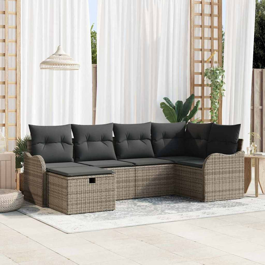 Tuin Sofa Set Met Kussen Met Opslag 6 Pcs Poly Riet Grijs Donkergrijs zonder tafel