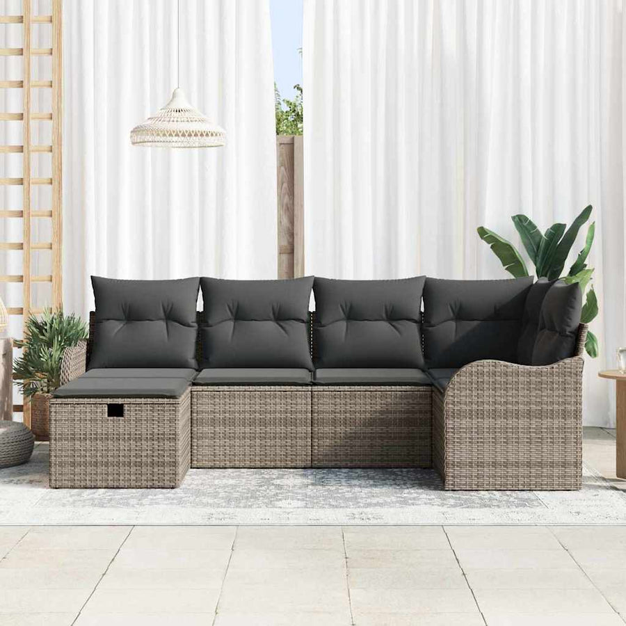 Tuin Sofa Set Met Kussen Met Opslag 6 Pcs Poly Riet Grijs Donkergrijs zonder tafel
