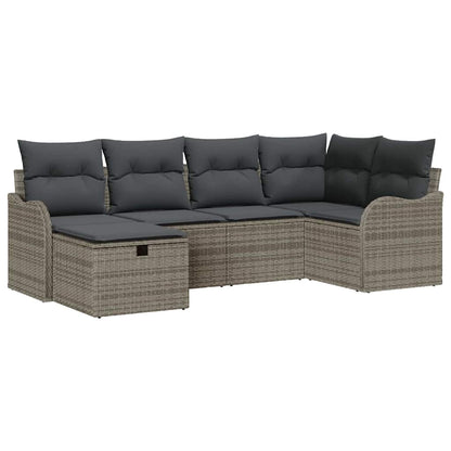 Tuin Sofa Set Met Kussen Met Opslag 6 Pcs Poly Riet Grijs Donkergrijs zonder tafel