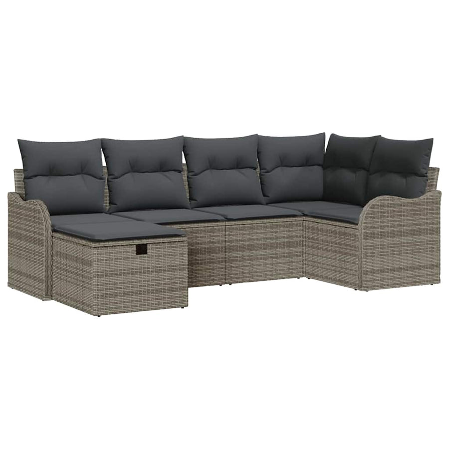 Tuin Sofa Set Met Kussen Met Opslag 6 Pcs Poly Riet Grijs Donkergrijs zonder tafel