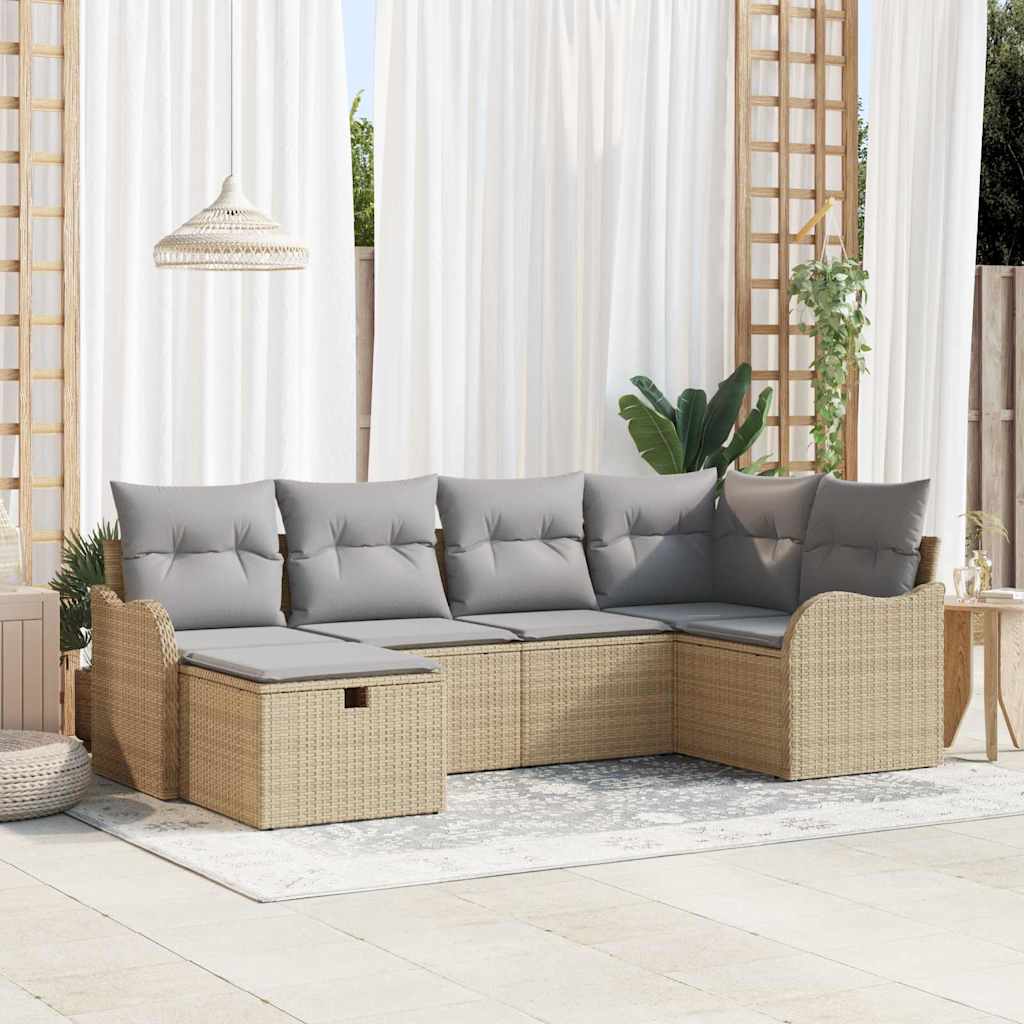 Tuin Sofa Set met kussen met opslag 6 pcs Beige Poly riet