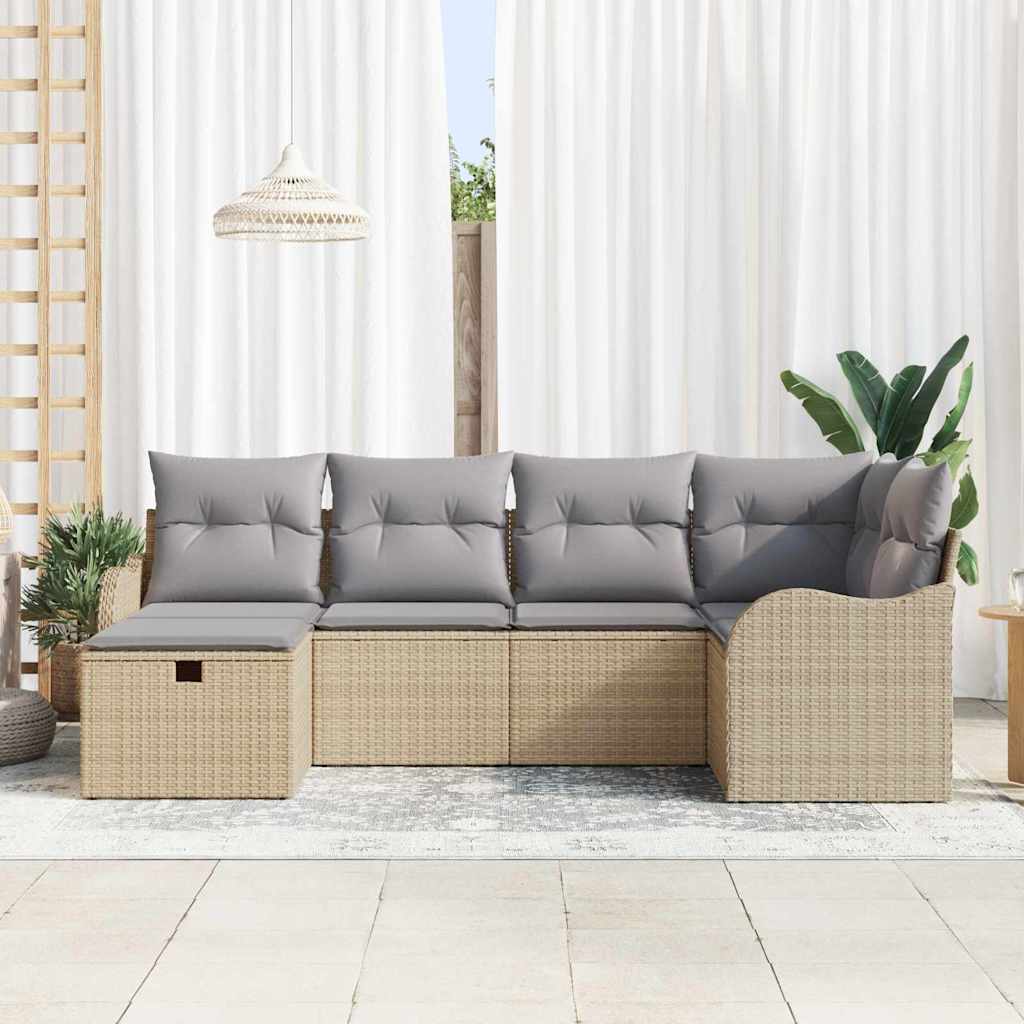 Tuin Sofa Set met kussen met opslag 6 pcs Beige Poly riet