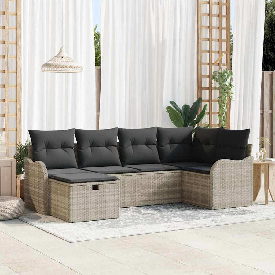 Tuin Sofa Set met kussen met opslag 6 pcs Lichtgrijs Poly riet