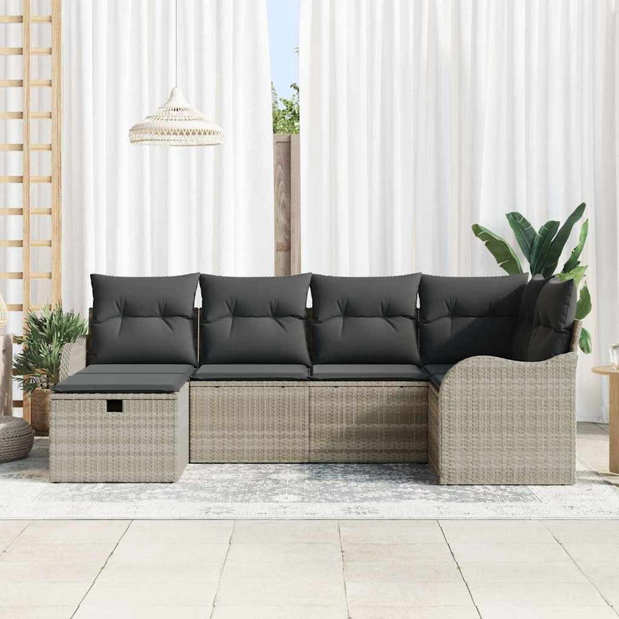 Tuin Sofa Set met kussen met opslag 6 pcs Lichtgrijs Poly riet