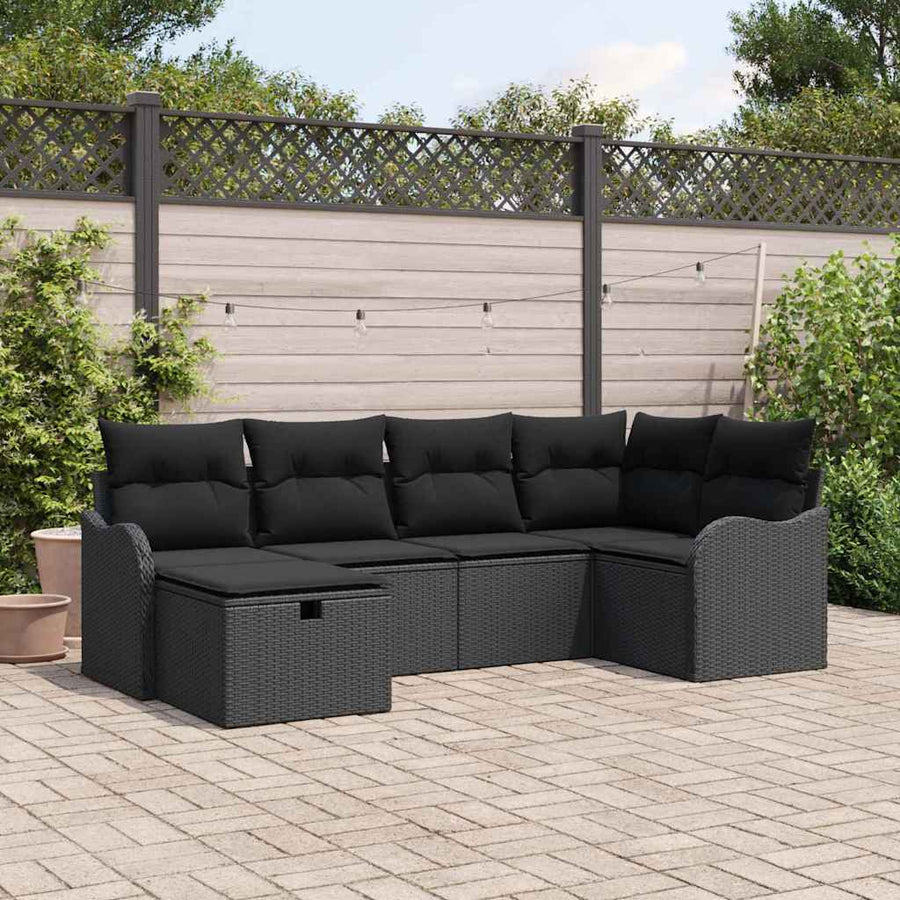 Tuin Sofa Set met kussen met opslag 6 pcs Zwart Poly riet