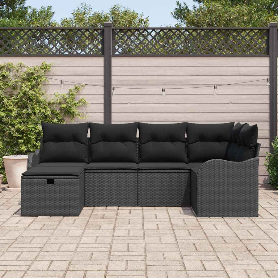 Tuin Sofa Set met kussen met opslag 6 pcs Zwart Poly riet