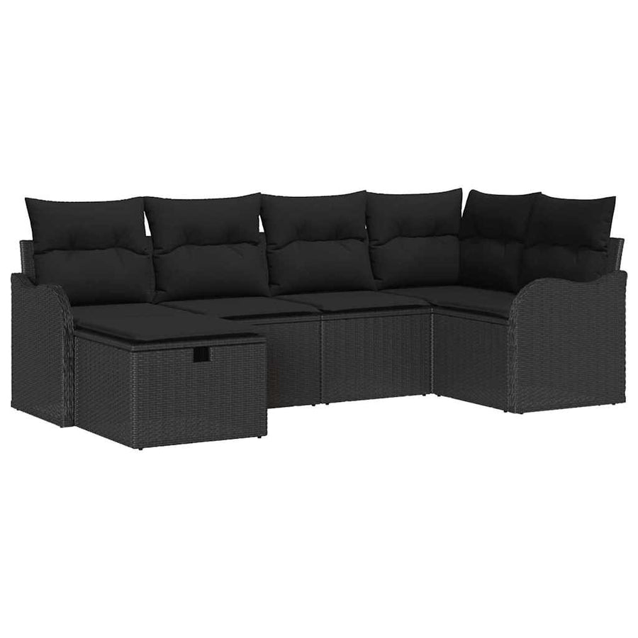 Tuin Sofa Set met kussen met opslag 6 pcs Zwart Poly riet