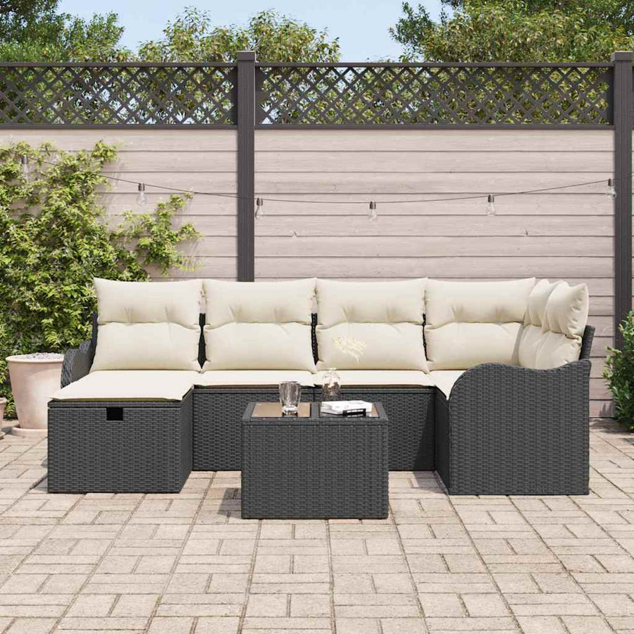 Tuin Sofa Set met kussen met opslag 7 pcs Zwart Poly riet