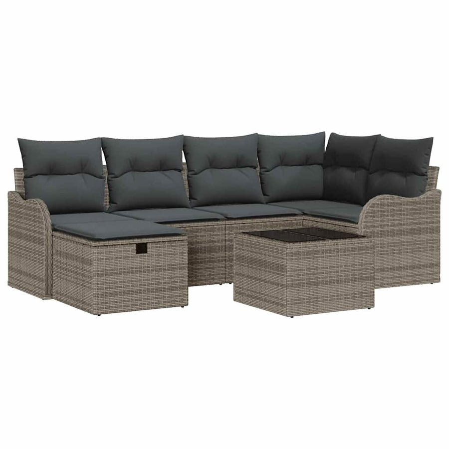 Tuin Sofa Set Met Kussen Met Opslag 7 Pcs Poly Riet Grijs Donkergrijs met tafel