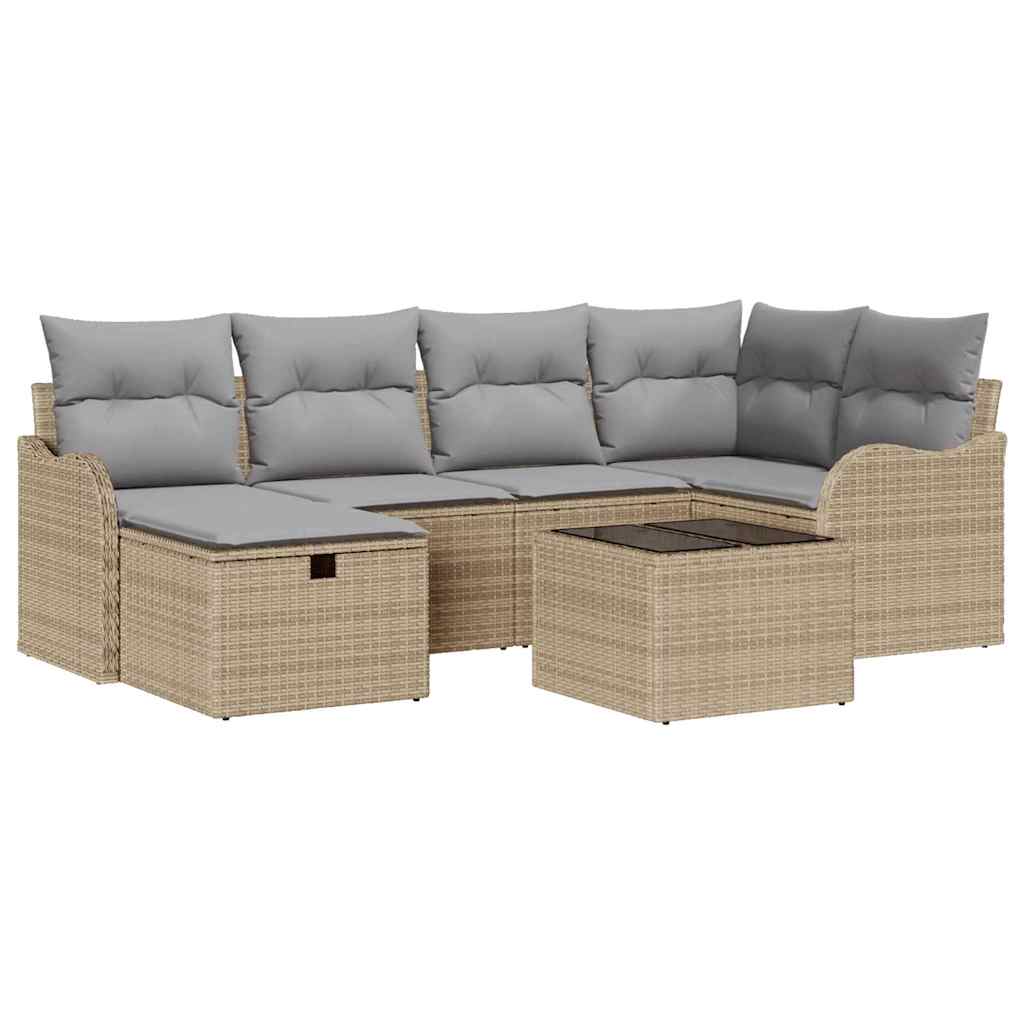 Tuin Sofa Set met kussen met opslag 7 pcs Beige Poly riet