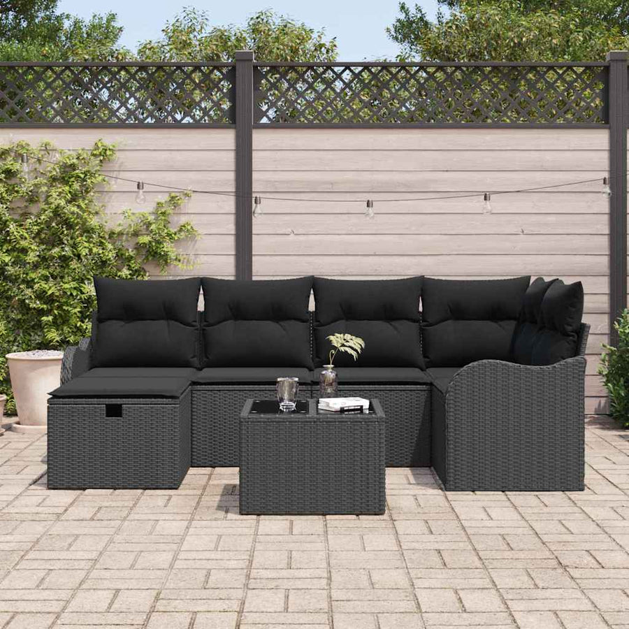 Tuin Sofa Set met kussen met opslag 7 pcs Zwart Poly riet
