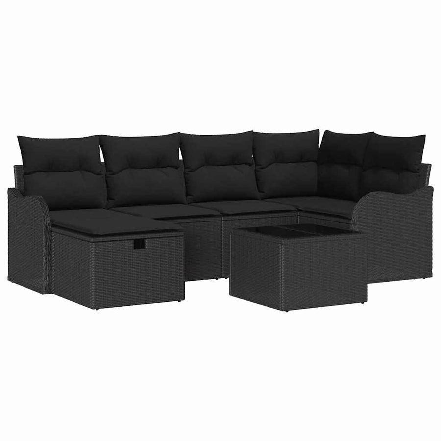 Tuin Sofa Set met kussen met opslag 7 pcs Zwart Poly riet