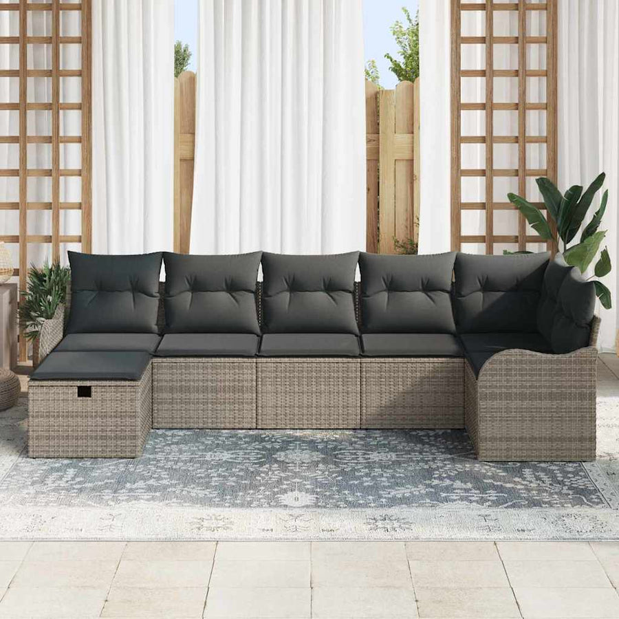 Tuin Sofa Set Met Kussen Met Opslag 7 Pcs Poly Riet Grijs Donkergrijs zonder tafel