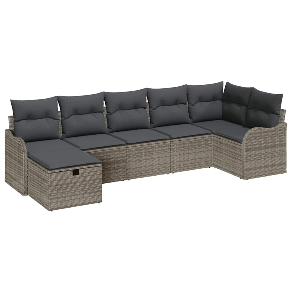Tuin Sofa Set Met Kussen Met Opslag 7 Pcs Poly Riet Grijs Donkergrijs zonder tafel