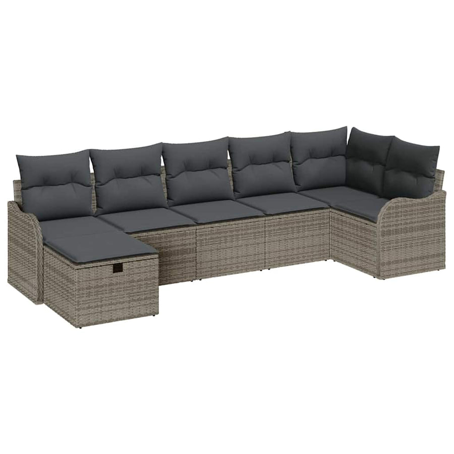 Tuin Sofa Set Met Kussen Met Opslag 7 Pcs Poly Riet Grijs Donkergrijs zonder tafel