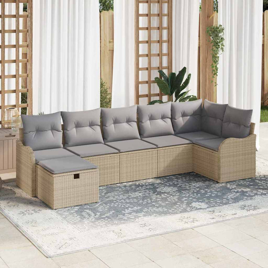 Tuin Sofa Set Met Kussen Met Opslag 7 Pcs Poly Riet Beige Lichtgrijs zonder tafel
