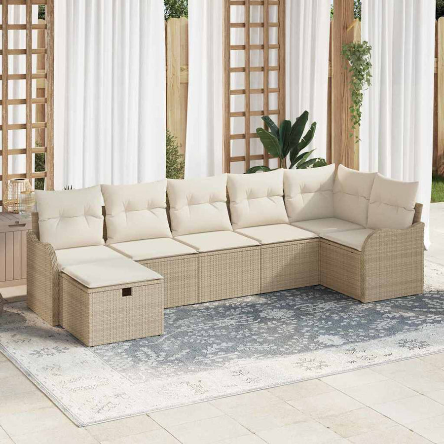 Tuin Sofa Set met kussen met opslag 7 pcs Beige Poly riet