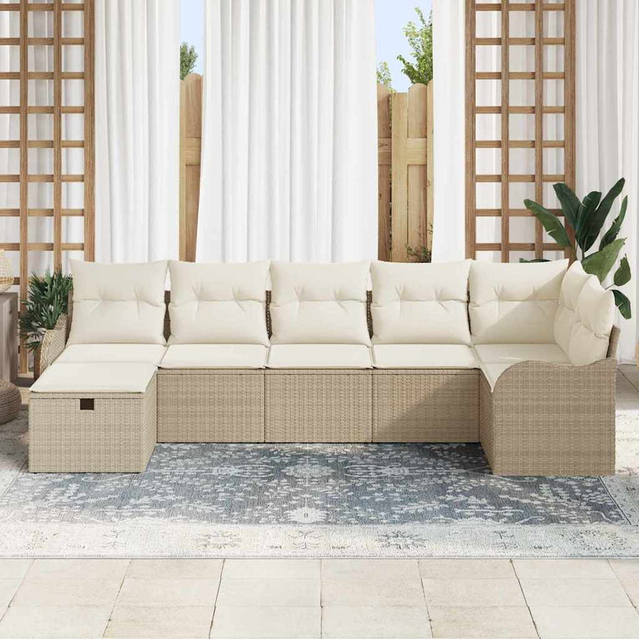 Tuin Sofa Set met kussen met opslag 7 pcs Beige Poly riet