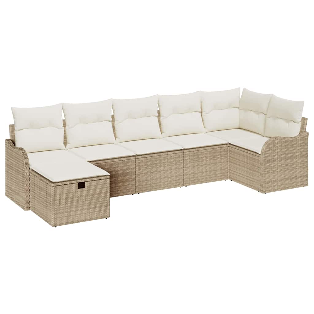 Tuin Sofa Set met kussen met opslag 7 pcs Beige Poly riet