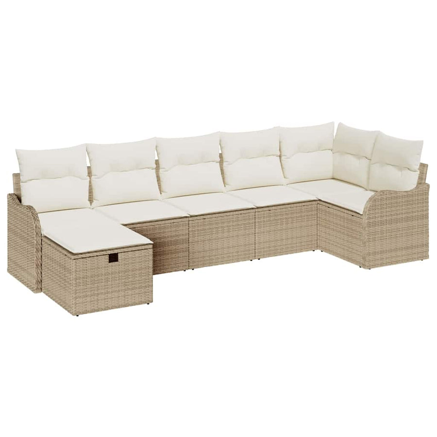 Tuin Sofa Set met kussen met opslag 7 pcs Beige Poly riet