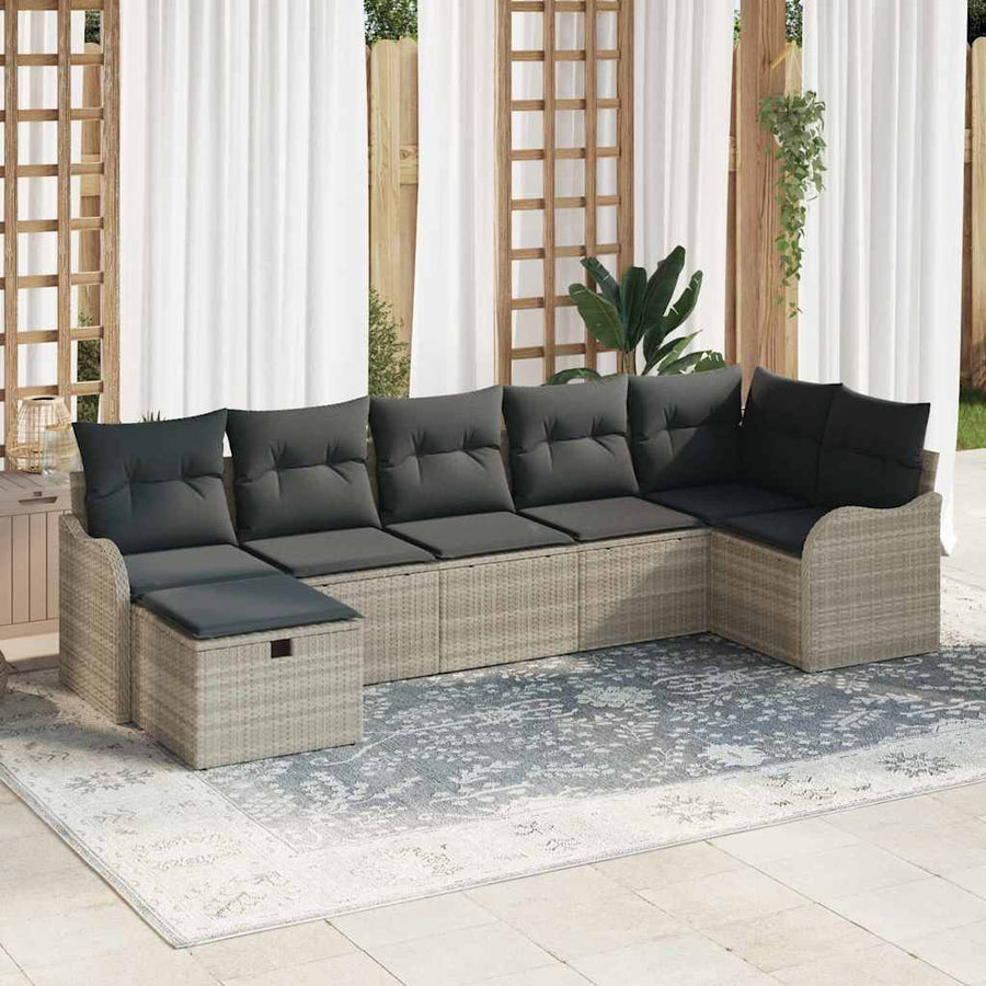 Tuin Sofa Set met kussen met opslag 7 pcs Lichtgrijs Poly riet