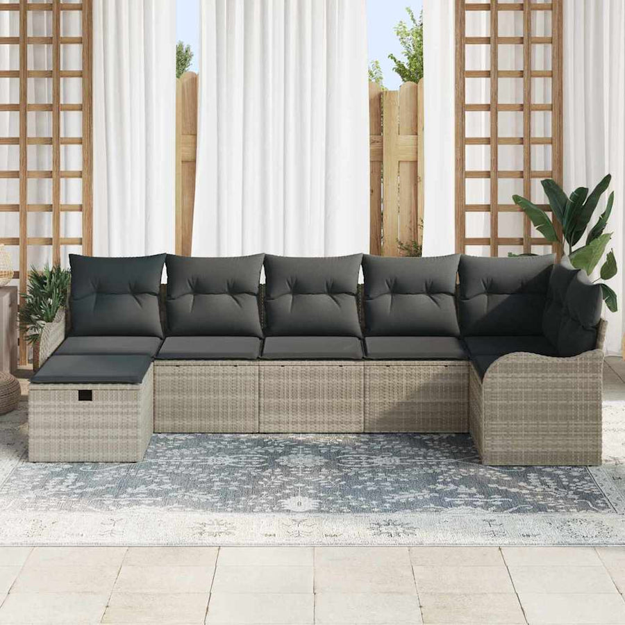 Tuin Sofa Set met kussen met opslag 7 pcs Lichtgrijs Poly riet