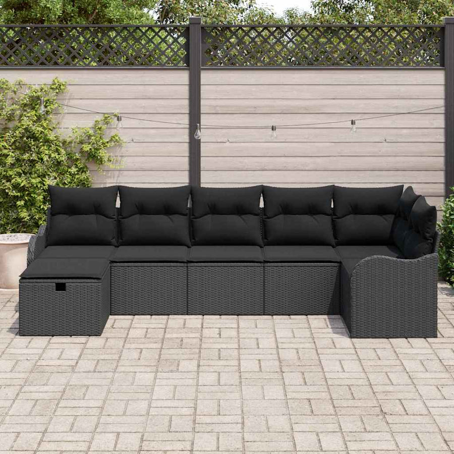 Tuin Sofa Set met kussen met opslag 7 pcs Zwart Poly riet