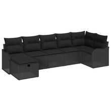 Tuin Sofa Set met kussen met opslag 7 pcs Zwart Poly riet