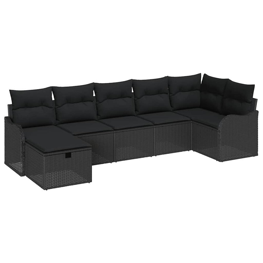 Tuin Sofa Set met kussen met opslag 7 pcs Zwart Poly riet