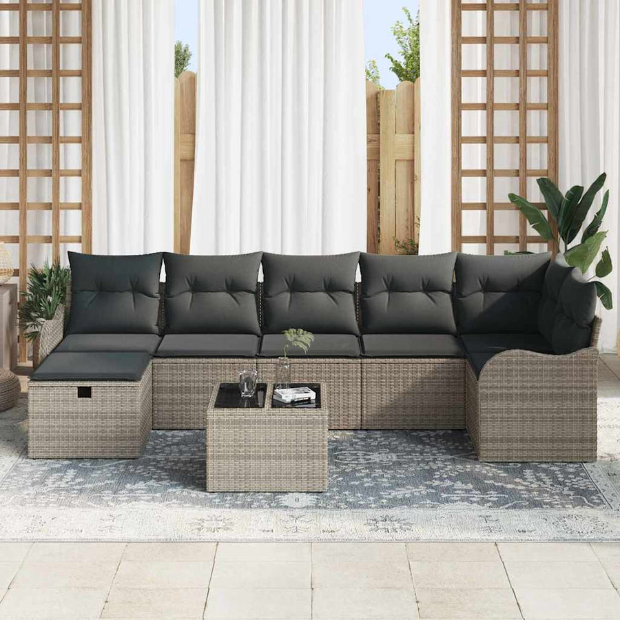 Tuin Sofa Set Met Kussen Met Opslag 8 Pcs Poly Riet Grijs Donkergrijs met tafel