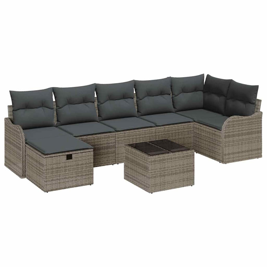 Tuin Sofa Set Met Kussen Met Opslag 8 Pcs Poly Riet Grijs Donkergrijs met tafel