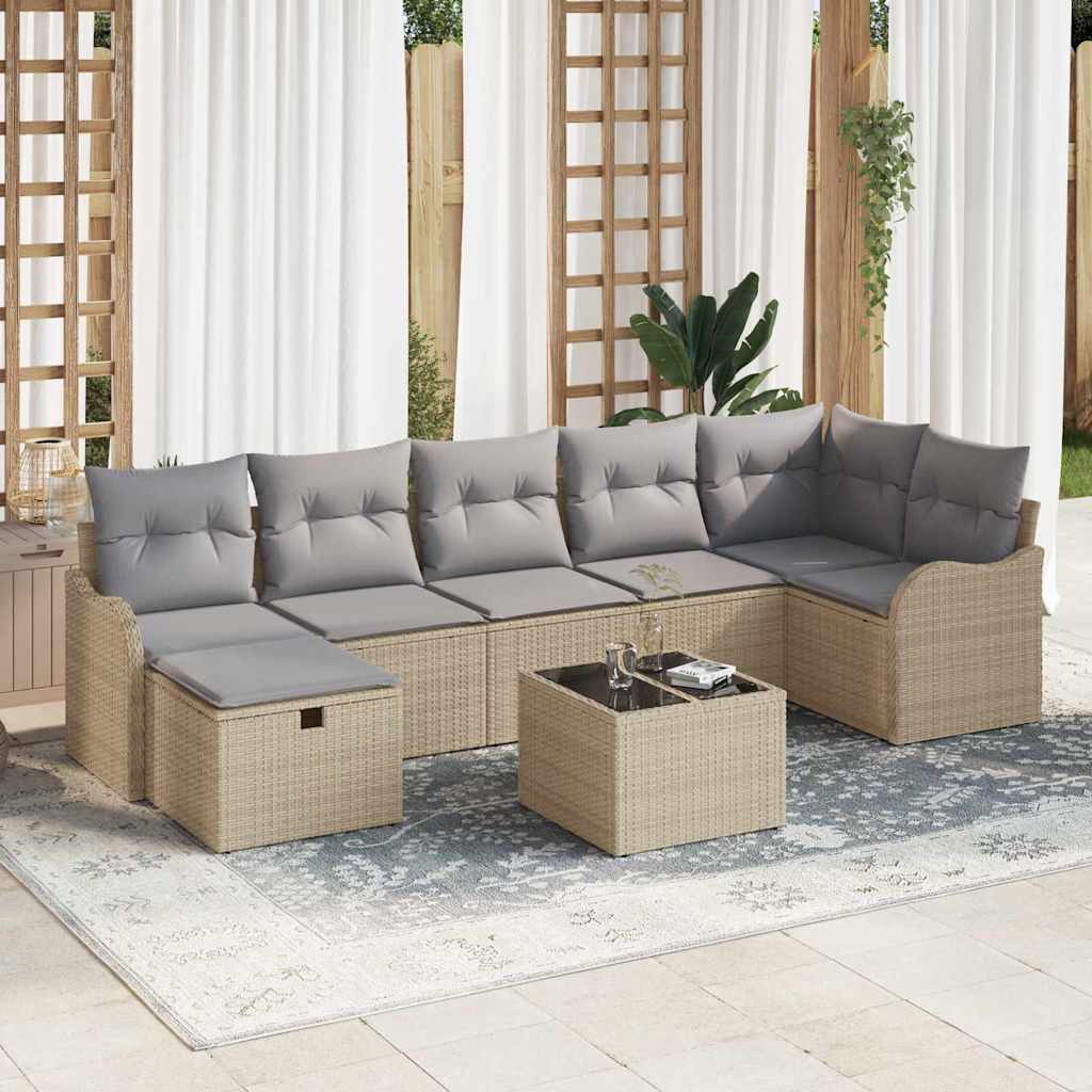 Tuin Sofa Set Met Kussen Met Opslag 8 Pcs Poly Riet Beige Lichtgrijs met tafel