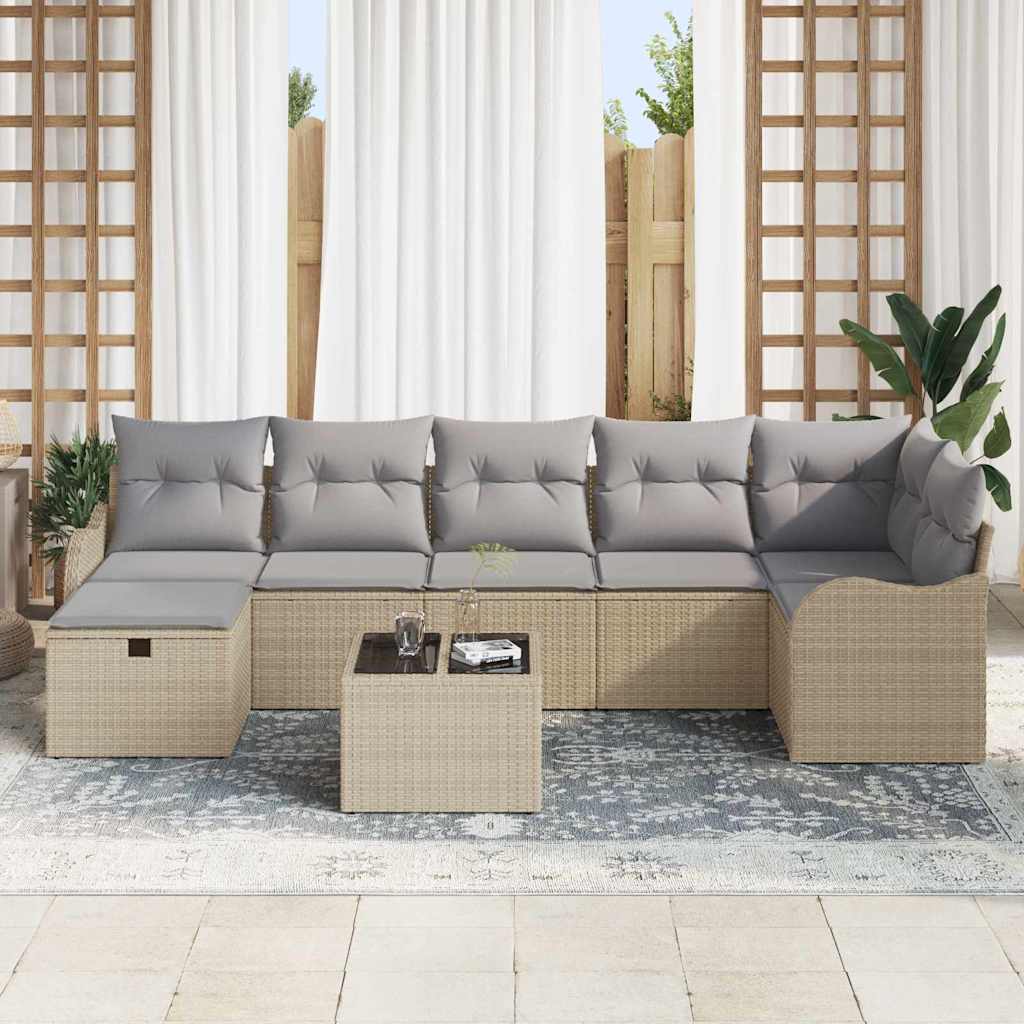 Tuin Sofa Set Met Kussen Met Opslag 8 Pcs Poly Riet Beige Lichtgrijs met tafel