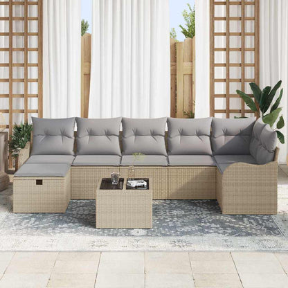 Tuin Sofa Set Met Kussen Met Opslag 8 Pcs Poly Riet Beige Lichtgrijs met tafel