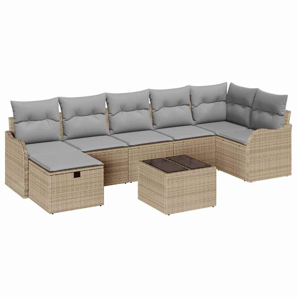 Tuin Sofa Set Met Kussen Met Opslag 8 Pcs Poly Riet Beige Lichtgrijs met tafel
