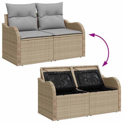 Tuin Sofa Set Met Kussen Met Opslag 8 Pcs Poly Riet Beige Lichtgrijs met tafel