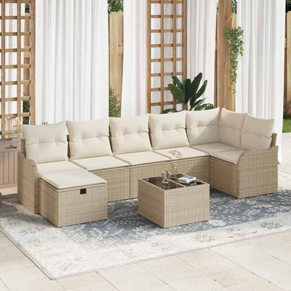 Tuin Sofa Set met kussen met opslag 8 pcs Beige Poly riet